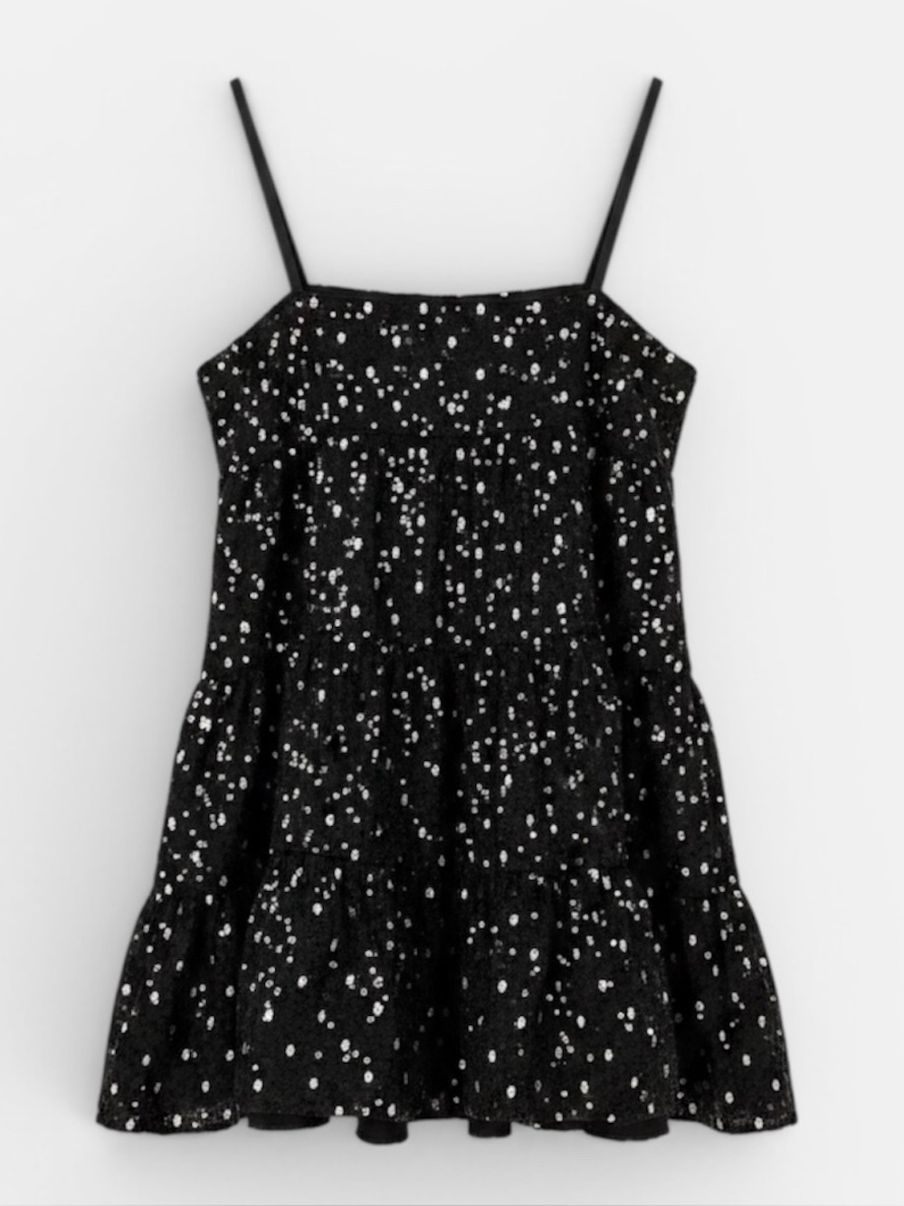 Zara Black Sequin White Polka Dot Ruffled Hem Jumper Dress
